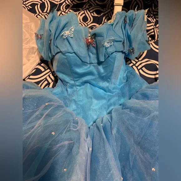 Cinderella dress worn once, color blue, size large, hoop skirt, corset is laceup - Picture 3 of 7